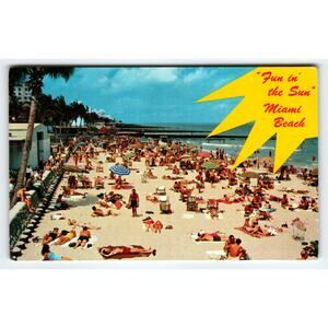 Vintage Miami Beach Florida Public Beach Litho Postcard by Koppel Color Cards